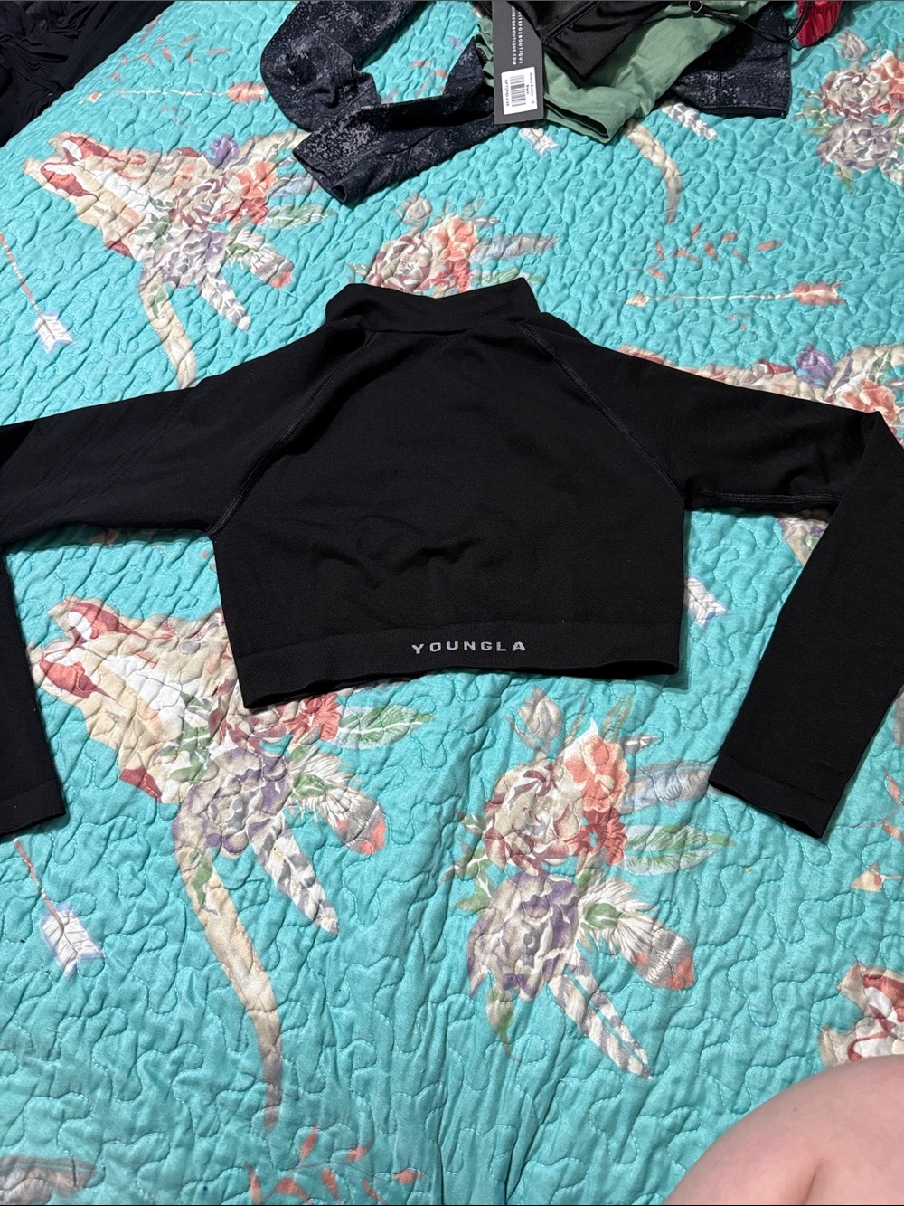 YoungLA Black Cropped Long-Sleeve Mock Neck Top - Women's